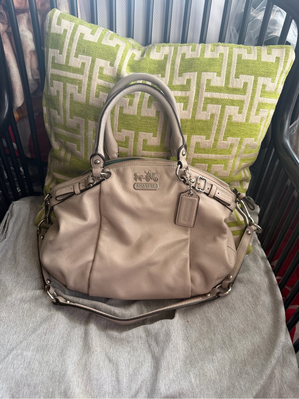 Coach Pebbled Leather Satchel - Light Taupe